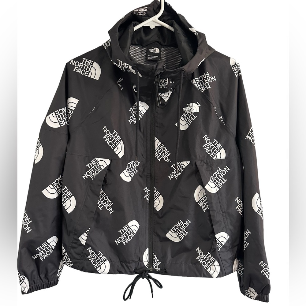 Women’s The North Face Black + White Logo Rain Jacket Adult SMALL Hoodie Zip Up